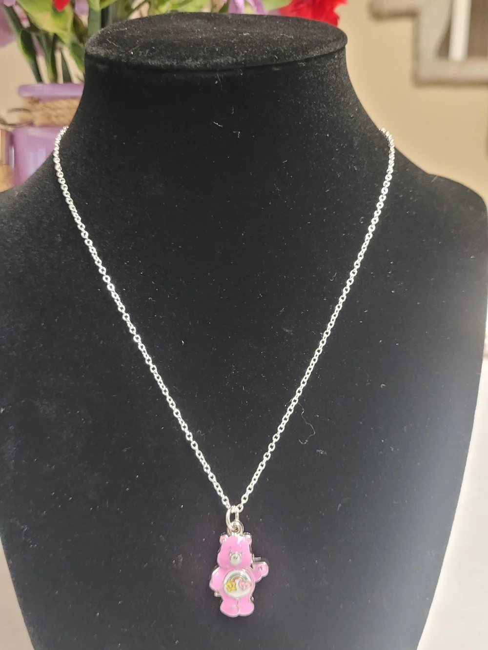 Pink Bear Pendant Necklace - Care Bear Style for Small Pets